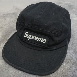 Supreme Washed Chino Black Twill Classic Box Logo Five Panel Hat SS19